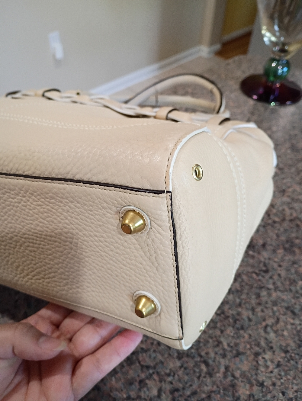 Coach Hamton Briaded Pebbled Leather Satchel Bag in Chalk - Picture 12 of 16